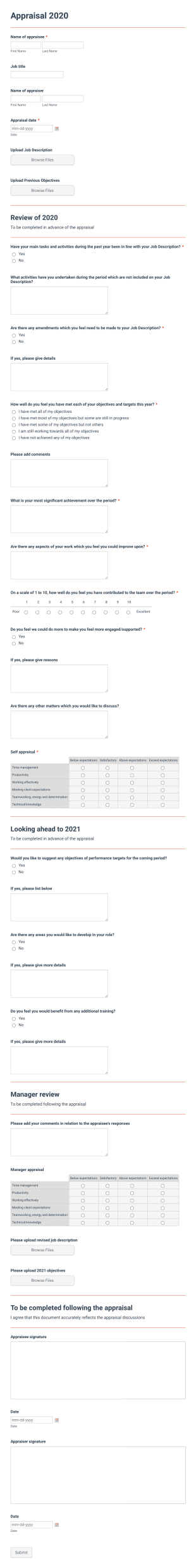 Staff Appraisal Form Template