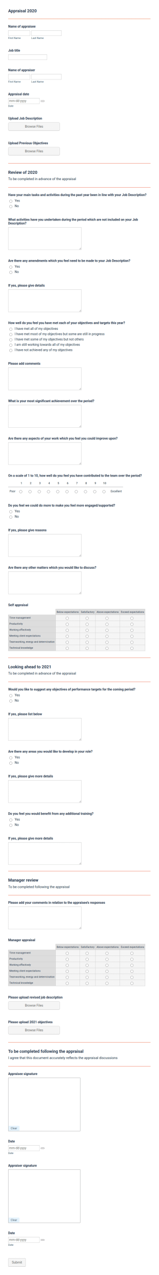 Staff Appraisal Form Template