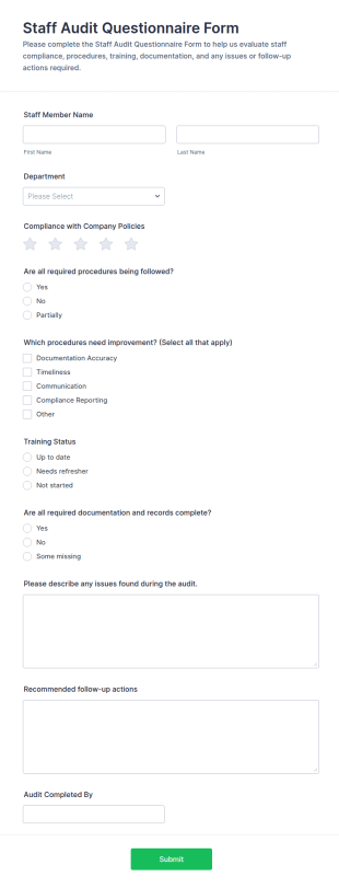 Staff Audit Questionnaire Form Template