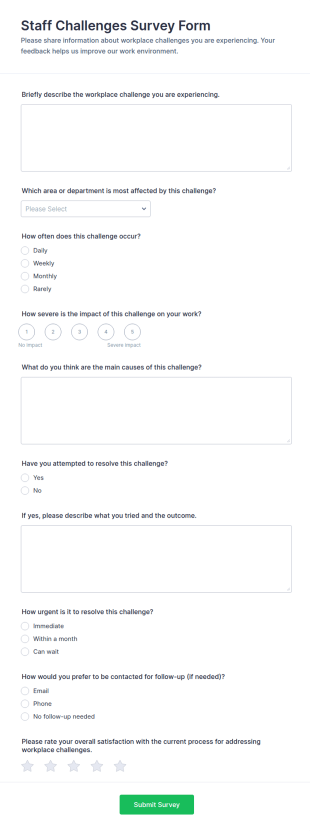 Staff Challenges Survey Form Template
