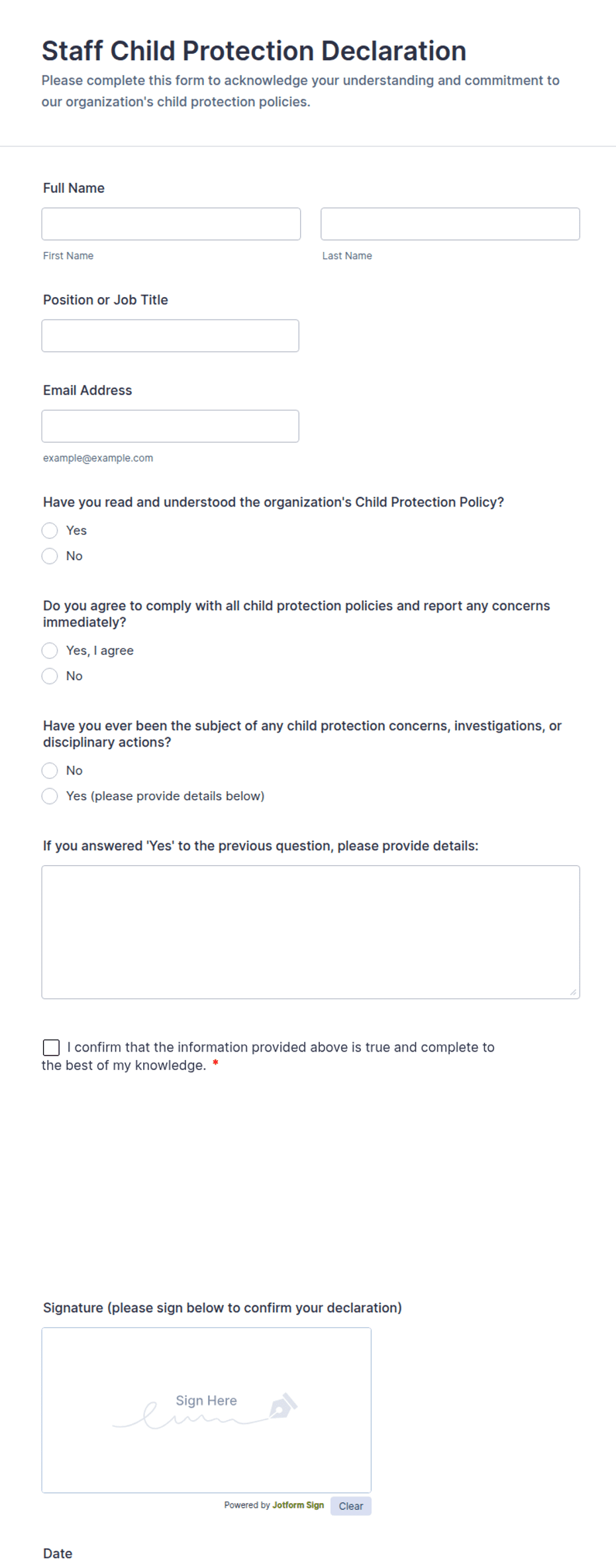 Child Protection Form 30.pdf Staff Child Protection Declaration Form Template | Jotform
