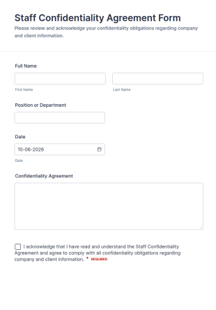 Staff Confidentiality Agreement Form Template