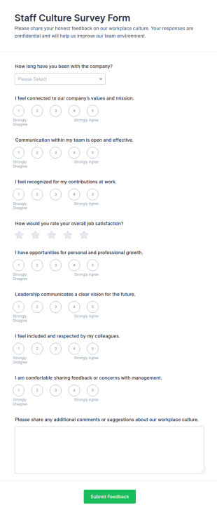 Staff Culture Survey Form Template