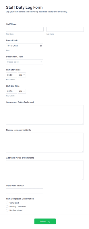 Staff Duty Log Form Template