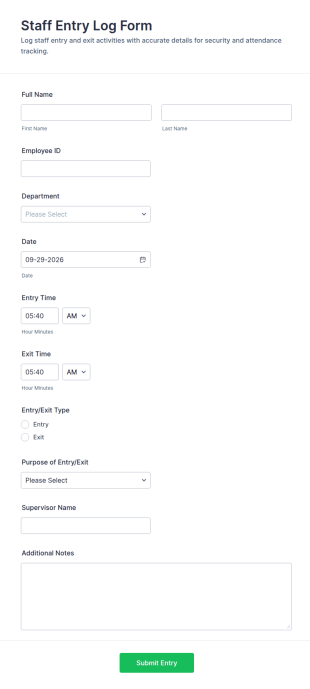 Staff Entry Log Form Template