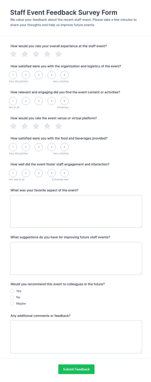 Staff Event Feedback Survey Form Template