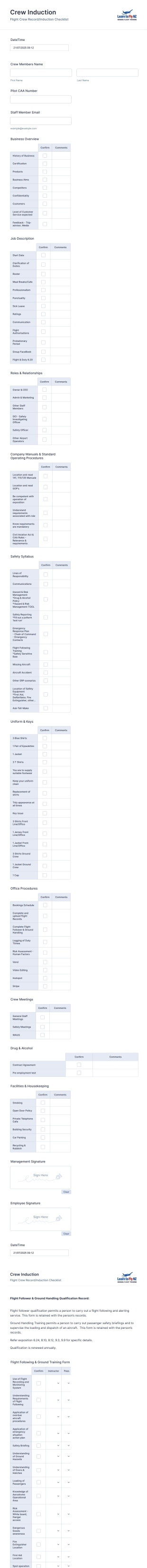 Staff Induction Form Template