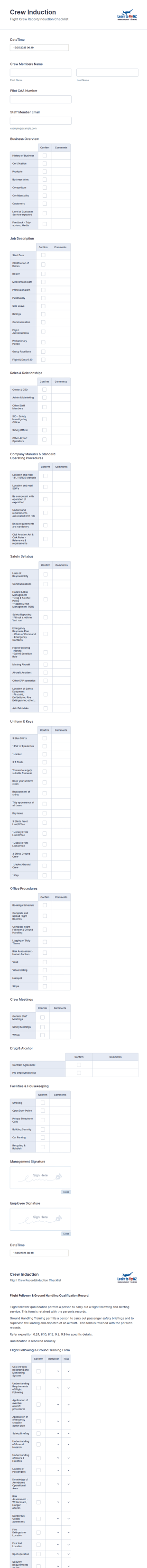 Staff Induction Form Template