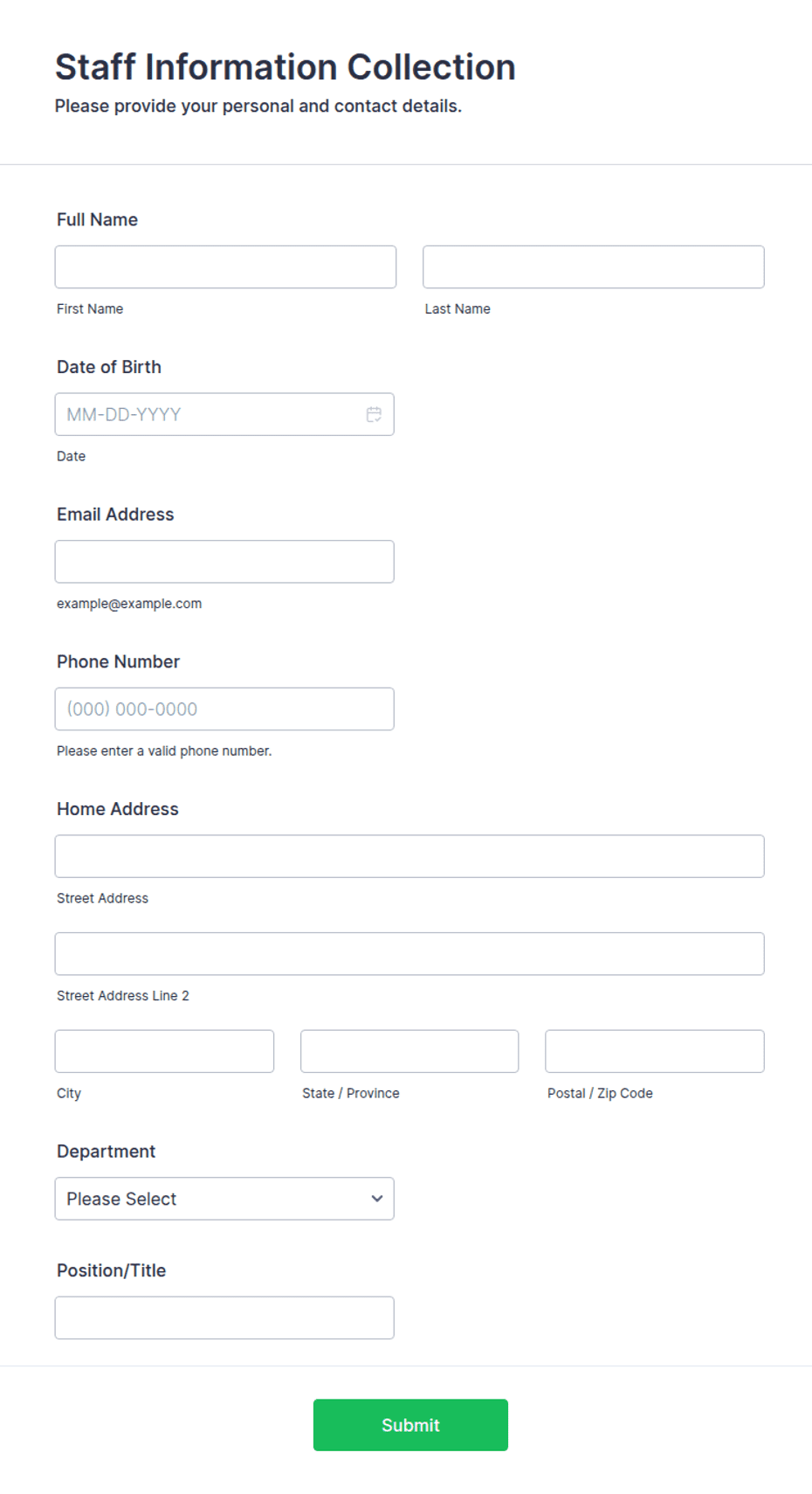 Staff Information Collection Form Template | Jotform