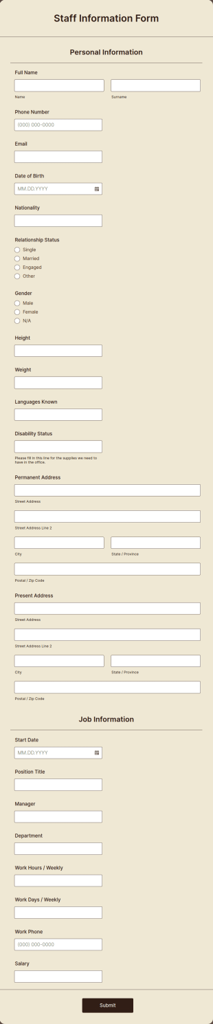 Staff Information Form Template