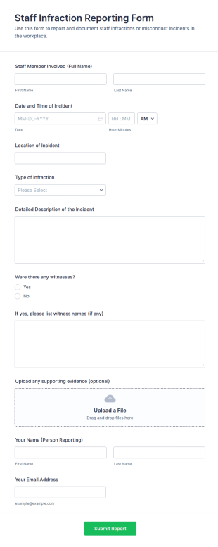 Staff Infraction Reporting Form Template