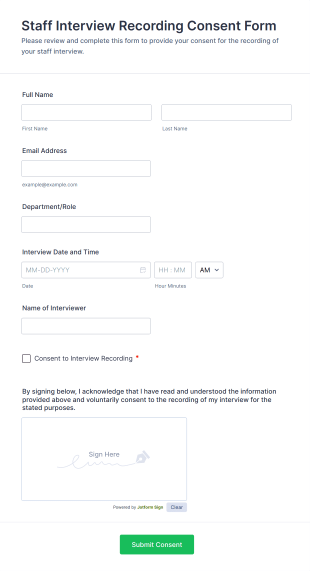 Staff Interview Recording Consent Form Template