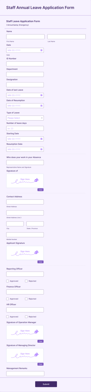 Staff Leave Application Form Template