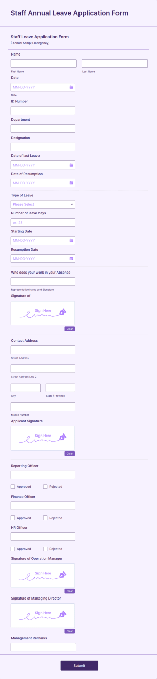 Staff Leave Application Form Template