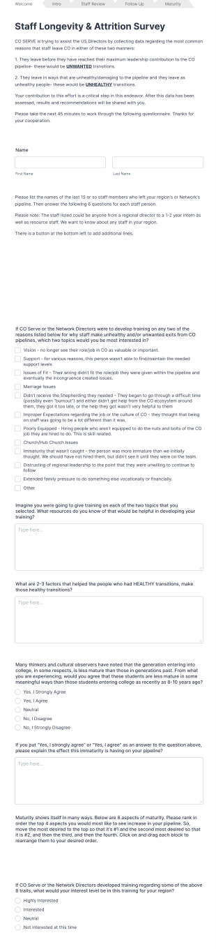 Staff Longevity And Attrition Survey Form Template
