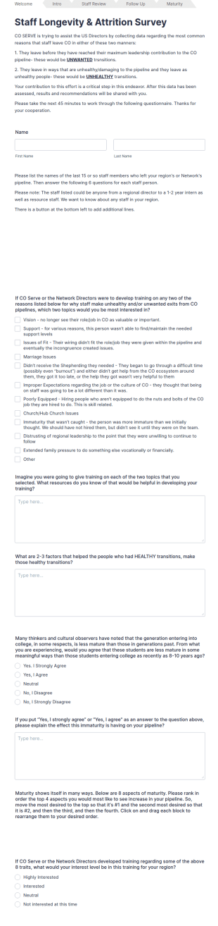 Staff Longevity And Attrition Survey Form Template