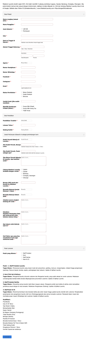 Staff Matahari Laundry Form Template