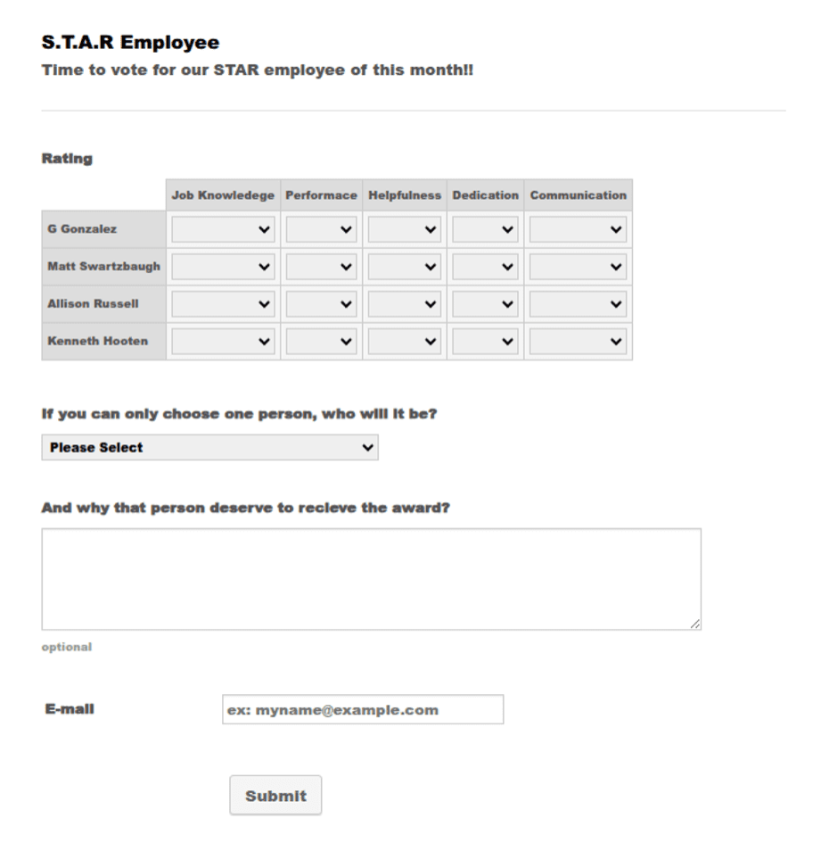 Staff of the Month Voting Form Template | Jotform
