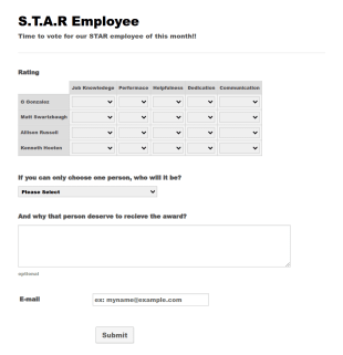 Staff Of The Month Voting Form Template