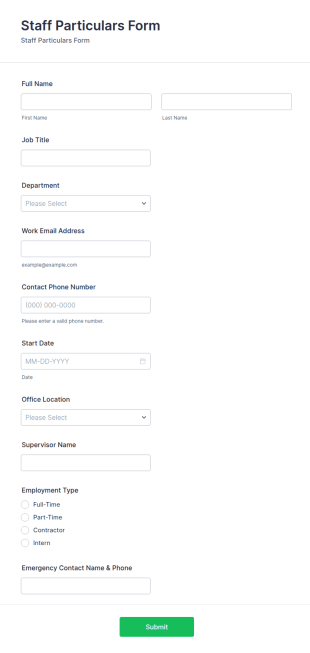 Staff Particulars Form Template