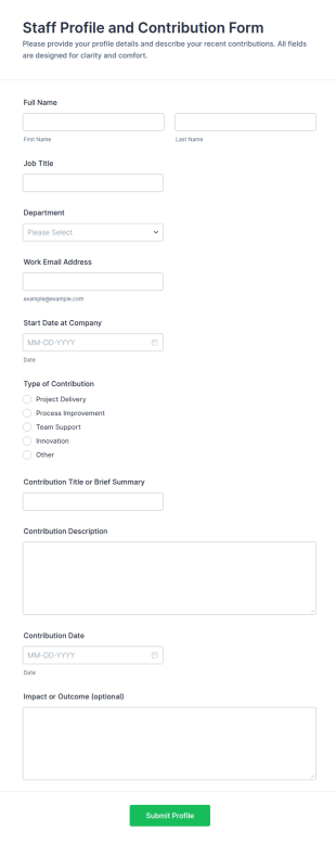 Staff Profile And Contribution Form Template