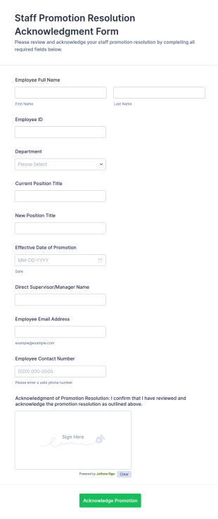 Staff Promotion Resolution Acknowledgment Form Template