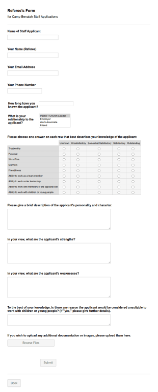 Staff Reference Form Template