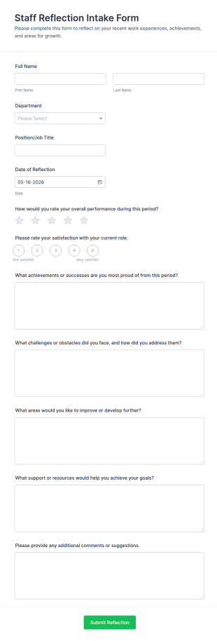 Staff Reflection Intake Form Template