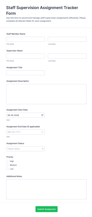Staff Supervision Assignment Tracker Form Template