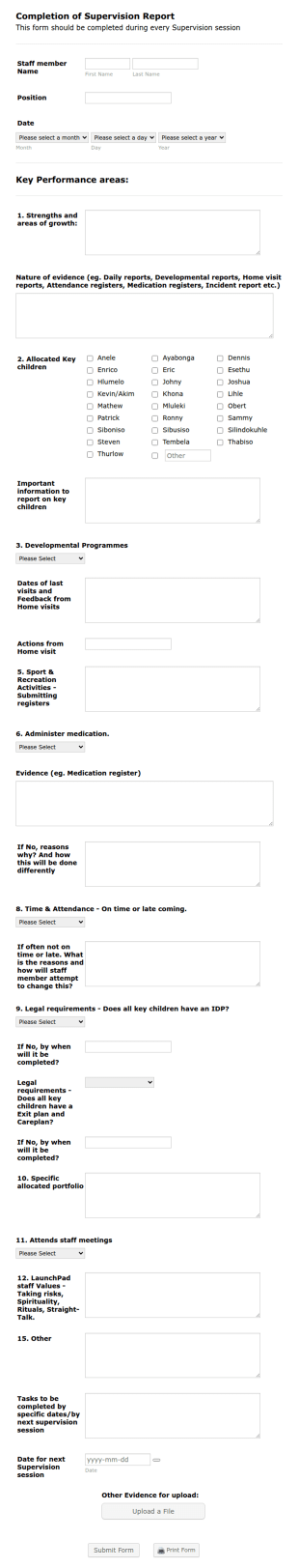 Staff Supervision Form Template