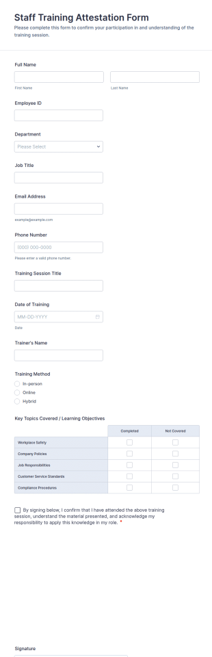 Staff Training Attestation Form Template