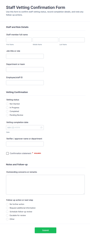 Staff Vetting Confirmation Form Template