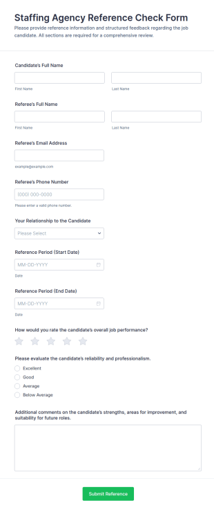 Staffing Agency Reference Check Form Template