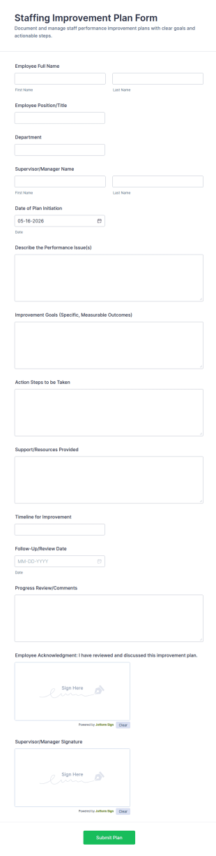 Staffing Improvement Plan Form Template
