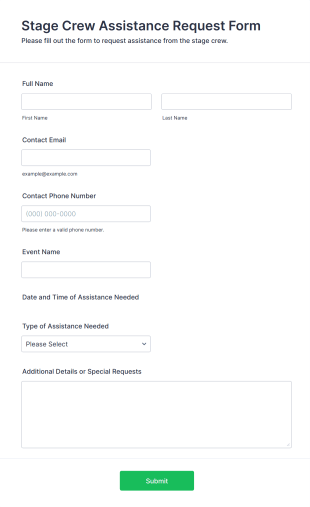 Stage Crew Assistance Request Form Template