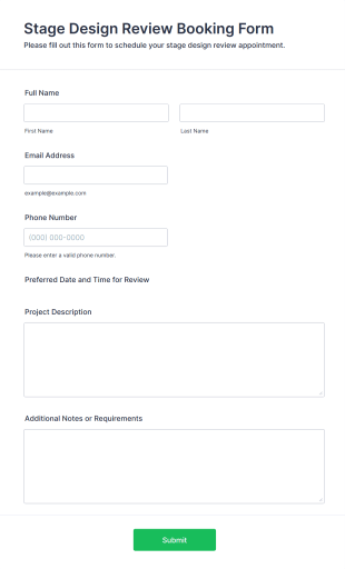 Stage Design Review Booking Form Template
