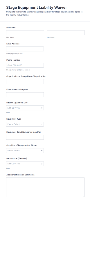 Stage Equipment Liability Waiver Form Template