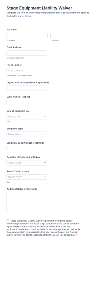 Stage Equipment Liability Waiver Form Template