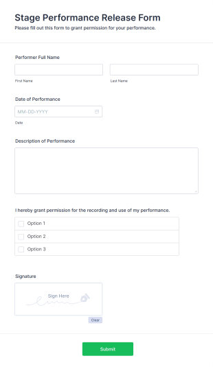 Stage Performance Release Form Template