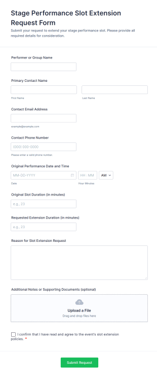 Stage Performance Slot Extension Request Form Template