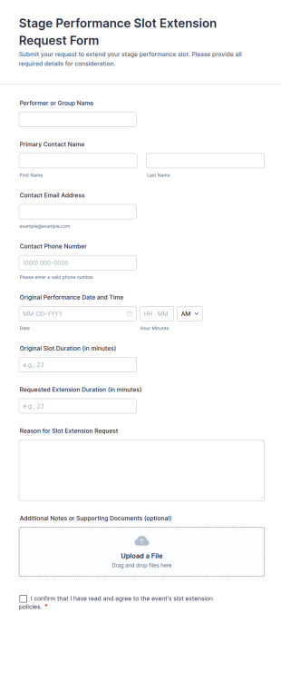 Stage Performance Slot Extension Request Form Template