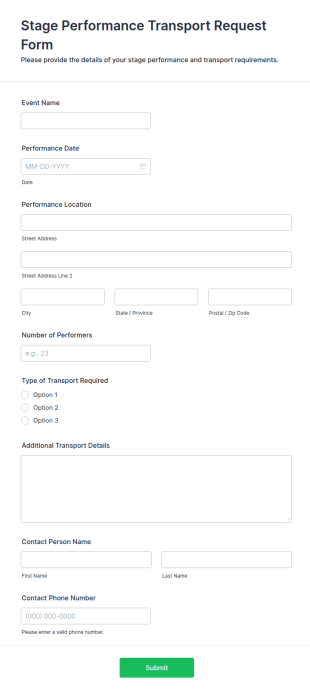 Stage Performance Transport Request Form Template