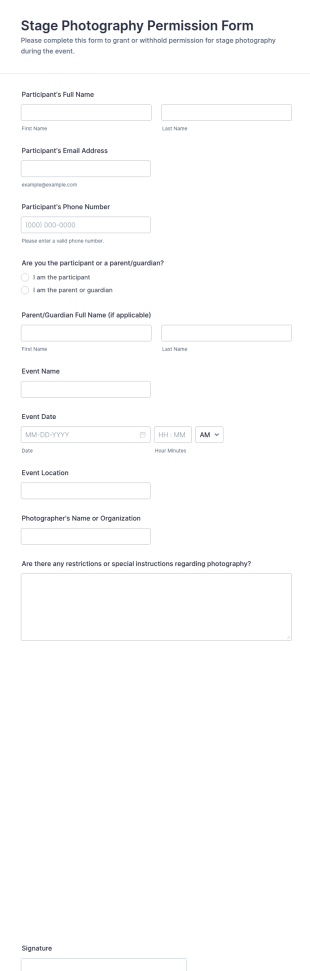 Stage Photography Permission Form Template
