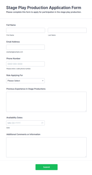 Stage Play Production Application Form Template