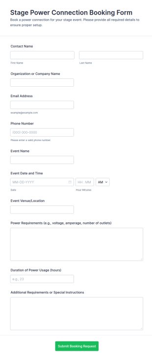 Stage Power Connection Booking Form Template