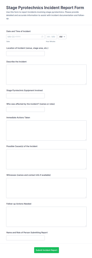 Stage Pyrotechnics Incident Report Form Template