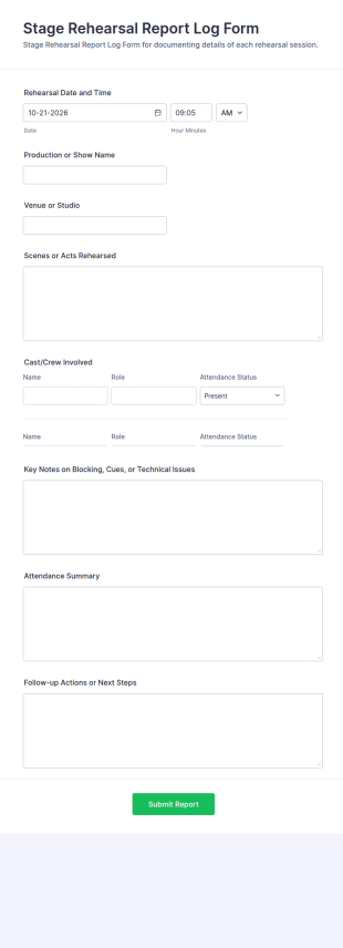 Stage Rehearsal Report Log Form Template