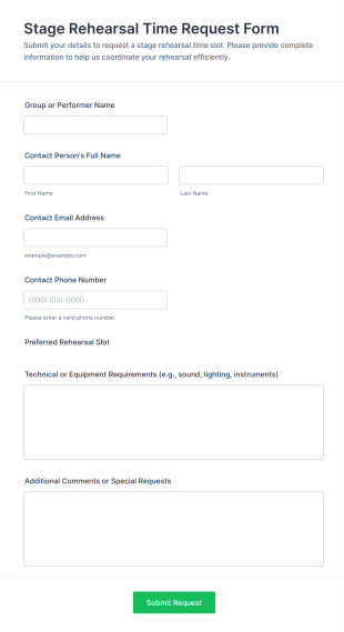 Stage Rehearsal Time Request Form Template