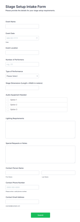 Stage Setup Intake Form Form Template