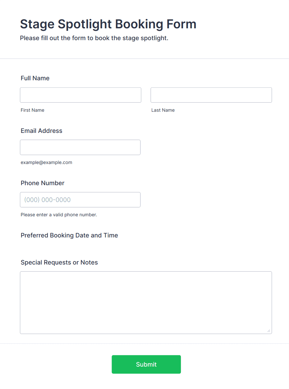 Stage Spotlight Booking Form Template Jotform